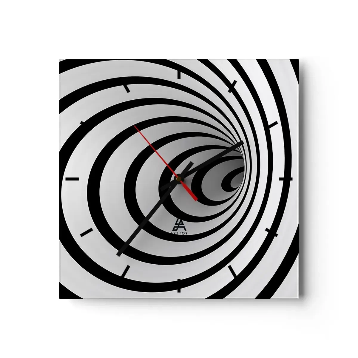 Reloj de pared - Reloj de vidrio - Una espiral en blanco y negro que crea un efecto hipnótico. - 30x30cm - ¿Tampoco puedes resistirte? - Decoración de pared moderna para salón y dormitorio ARTTOR