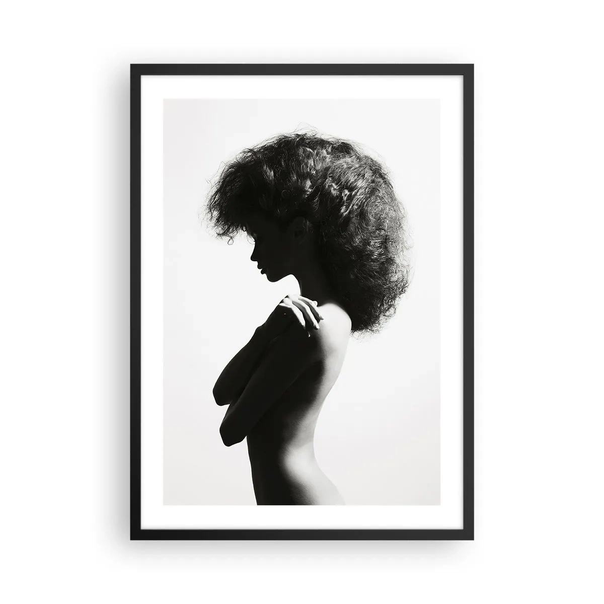 Póster en marco negro - Perfil de una mujer en una elegante fotografía en blanco y negro - 50x70cm - Como una flor en un tallo delgado - Decoración de pared moderna para salón y dormitorio ARTTOR