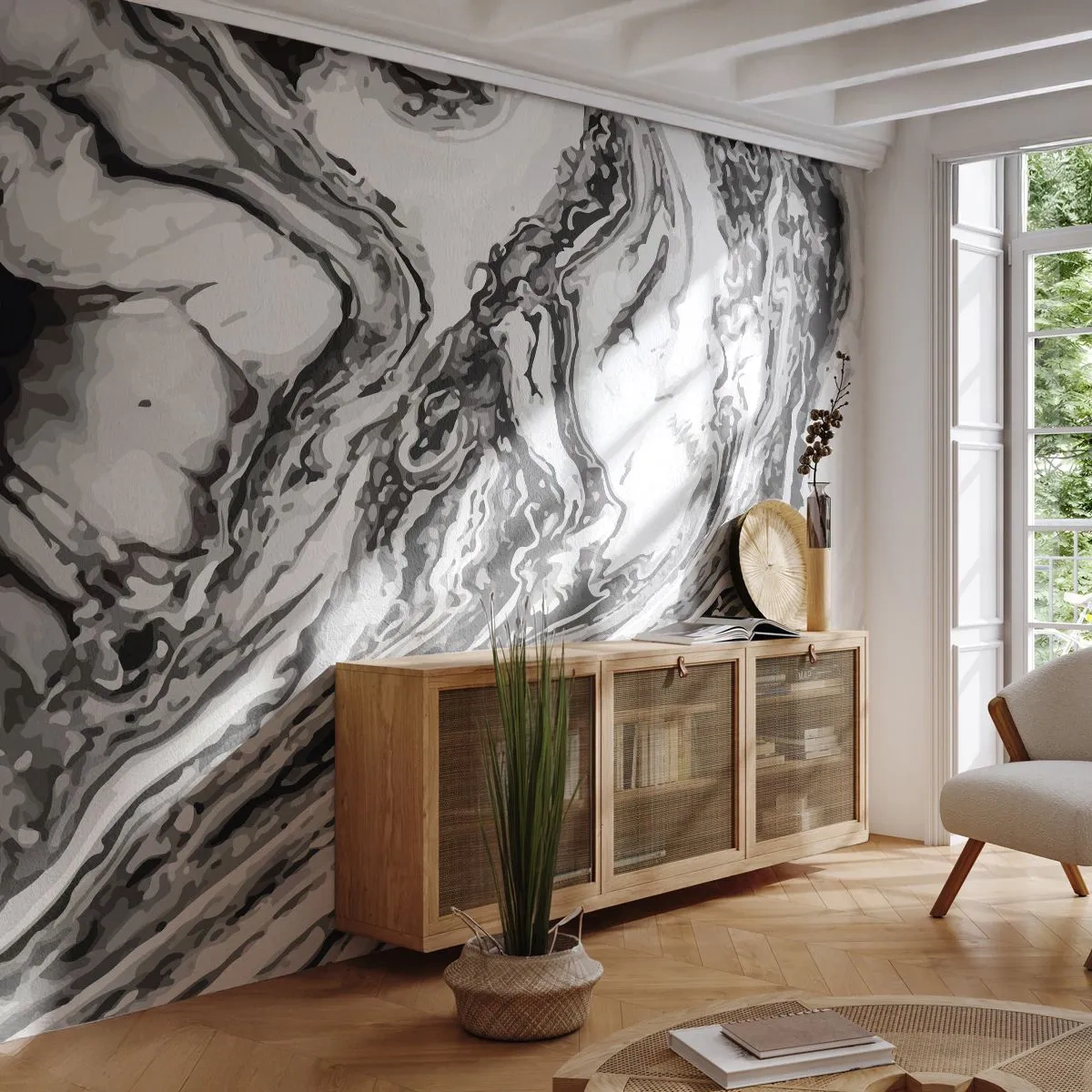 Fotomural Autadhesivo Deluxe Sticker - Al principio existía el caos - Abstracción, Pedazo, Patrón moderno - 350x256 cm