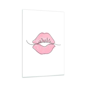 Cuadro sobre vidrio - Impresiones sobre Vidrio - Dibujo de labios minimalista en tono rosa. - 70x100cm - ¿Listo para un beso? - Decoración de pared moderna para salón y dormitorio ARTTOR