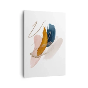 Cuadro sobre lienzo - Impresión de Imagen - Trazos abstractos en colores pastel con acentos dorados. - 70x100cm - Composición alada - Decoración de pared moderna para salón y dormitorio ARTTOR