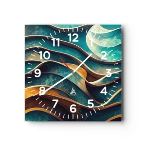 Reloj de pared - Reloj de vidrio - Meandros de azul - 40x40 cm