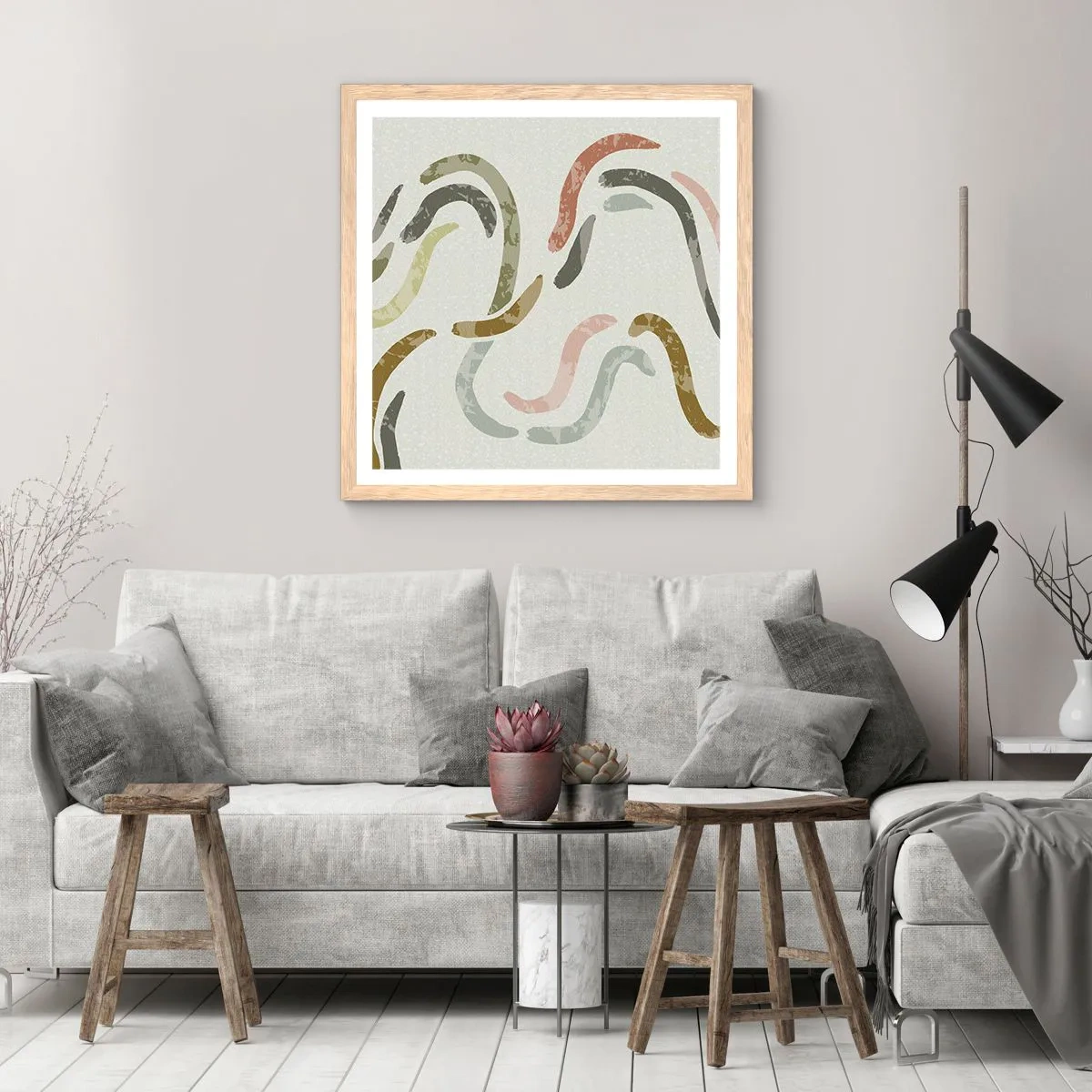 Póster en marco roble claro - La alegre danza de la abstracción - 60x60 cm