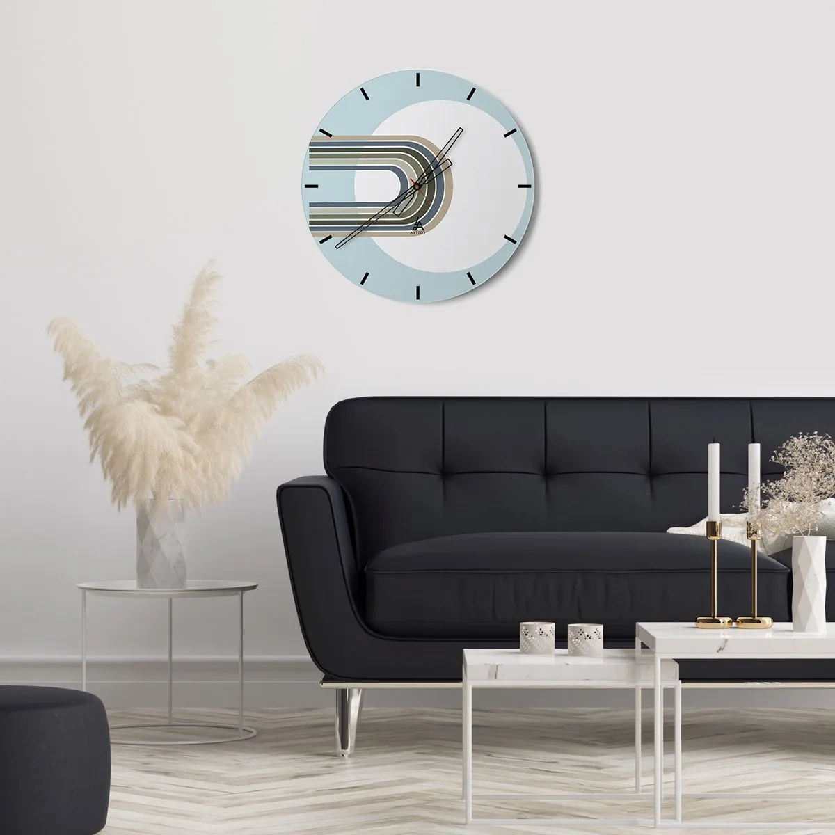 Reloj de pared - Reloj de vidrio - Líneas gráficas en forma de imán sobre un fondo azul. - 30x30cm - Una atracción irresistible - Decoración de pared moderna para salón, cocina y dormitorio ARTTOR