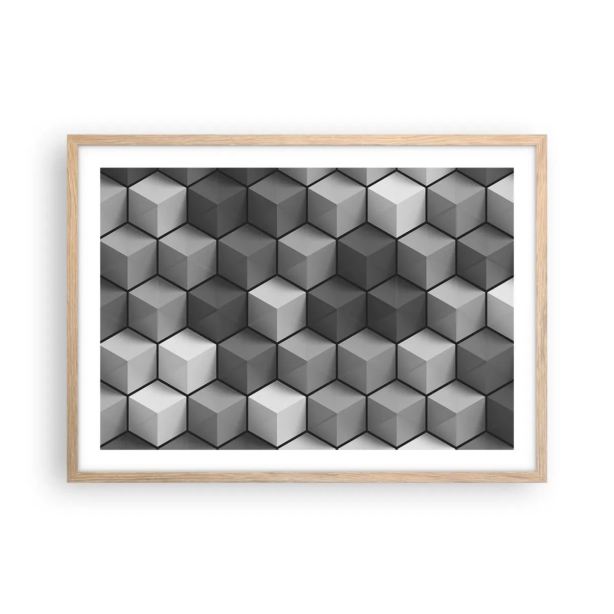 Póster en marco roble claro - Rompecabezas cubista - 70x50 cm