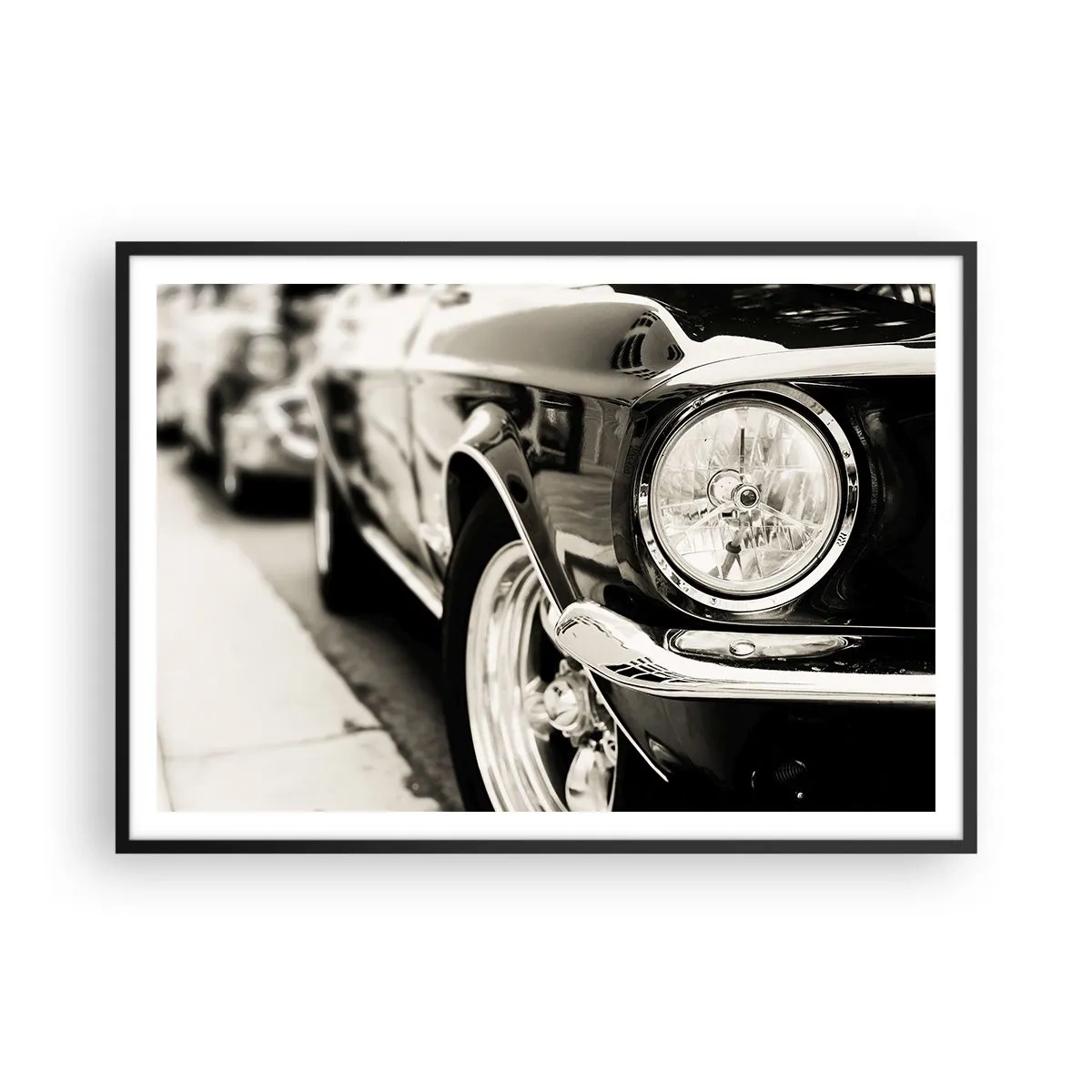 Póster en marco negro - Un coche clásico icónico en elegante blanco y negro. - 100x70cm - Brillo perdurable - Decoración de pared moderna para salón y dormitorio ARTTOR