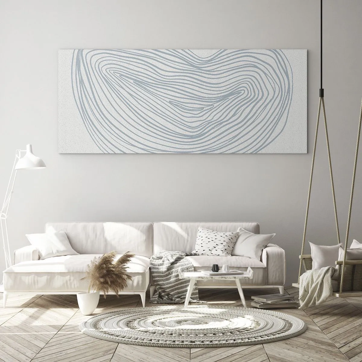 Cuadro sobre vidrio - Impresiones sobre Vidrio - Motivo de onda abstracto en azul delicado - 120x50cm - Sonrisa de una gota - Decoración de pared moderna para salón y dormitorio ARTTOR