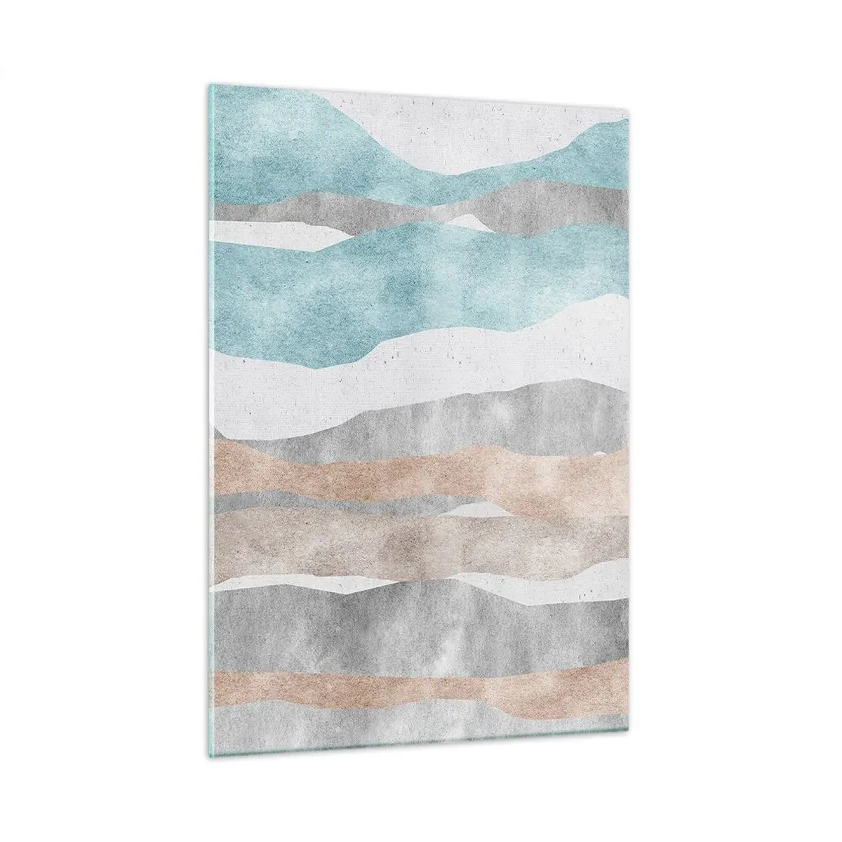 Cuadro sobre vidrio - Impresiones sobre Vidrio - Rayas delicadas en tonos beige y azul. - 50x70cm - Un estudio de la cercanía - Decoración de pared moderna para salón y dormitorio ARTTOR