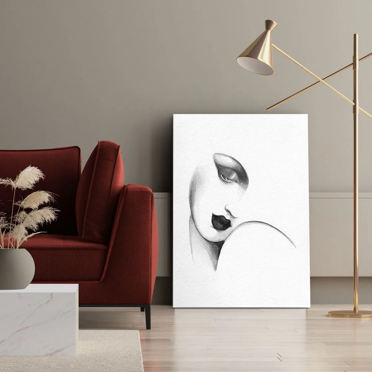 Cuadro sobre lienzo - Impresión de Imagen - Un retrato sutil de una mujer en estilo monocromático. - 50x70cm - Pensativa - Decoración de pared moderna para salón y dormitorio ARTTOR