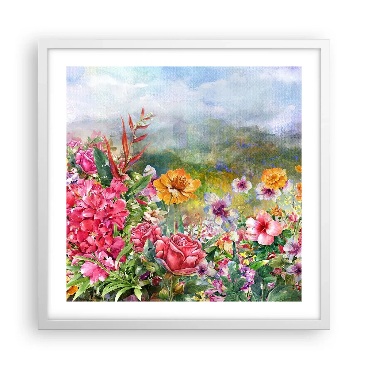 Póster en marco blanco - Un jardín enloquecido - 50x50 cm