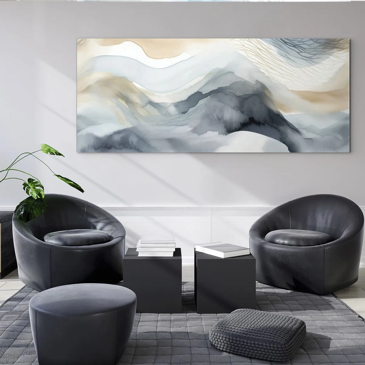 Cuadro sobre vidrio - Impresiones sobre Vidrio - Abstracción de nieve y niebla - 90x30 cm