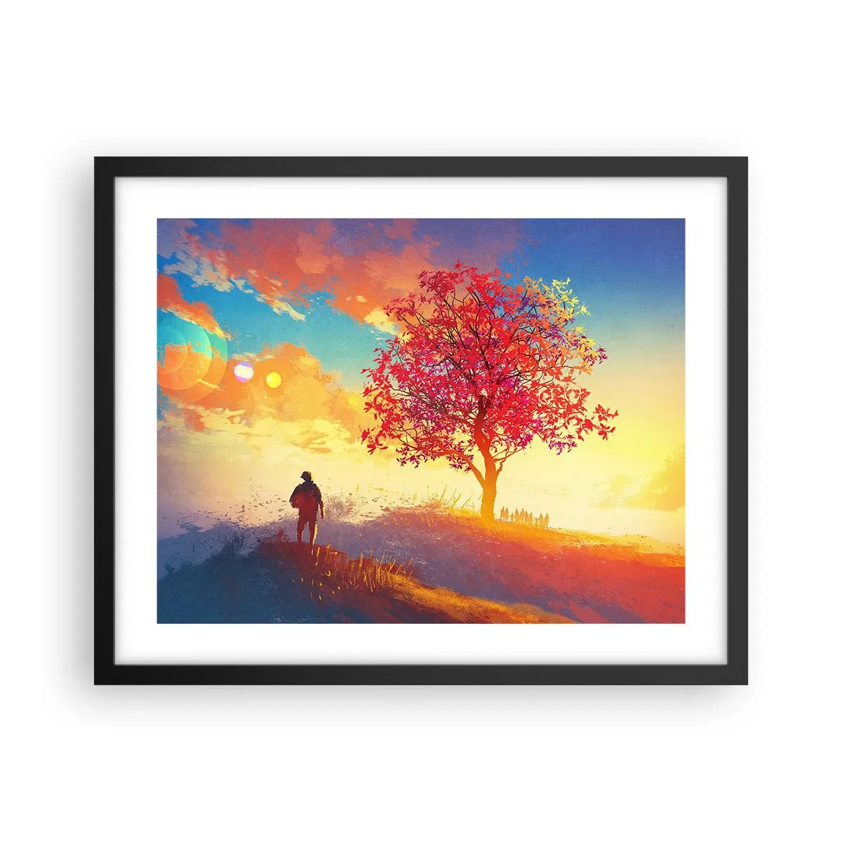 Póster en marco negro - Un peregrino en su destino - 50x40 cm