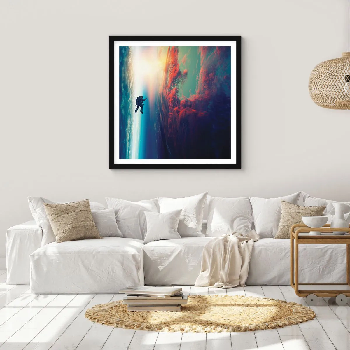 Póster en marco negro - Enfrentarse al universo - 40x40 cm