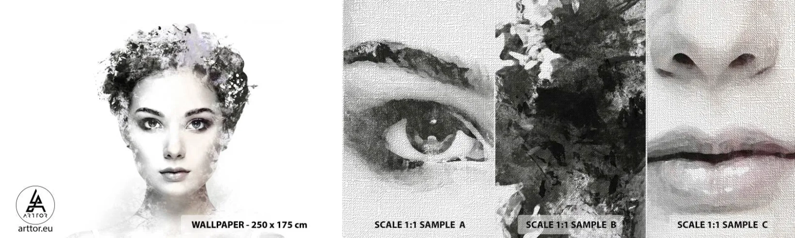 Muestra de fotomural Premium Canvas - Un retrato extremadamente elegante - cara de mujer, Mujer, Abstracción - 100x30 cm