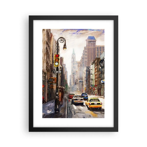 Póster en marco negro - Nueva York - también colorida bajo la lluvia - 30x40 cm