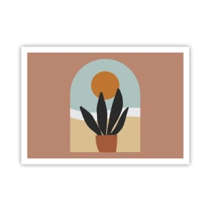 Póster - Una planta negra en una maceta contra el sol. - 100x70cm - Pequeñas alegrías - Decoración de pared moderna para salón y dormitorio ARTTOR