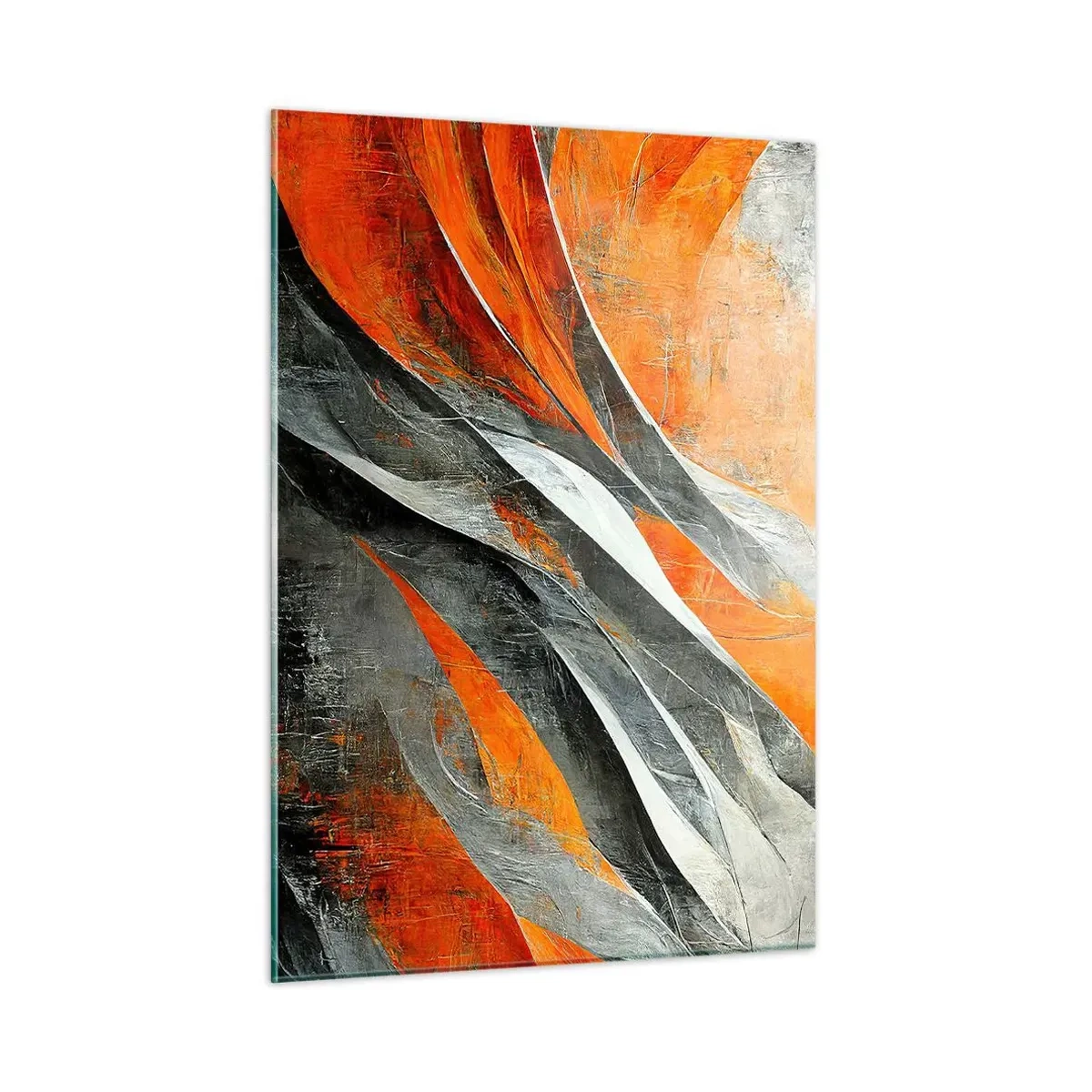 Cuadro sobre vidrio - Impresiones sobre Vidrio - Rayas abstractas en tonos naranja y gris. - 50x70cm - Calor y frío - Decoración de pared moderna para salón y dormitorio ARTTOR