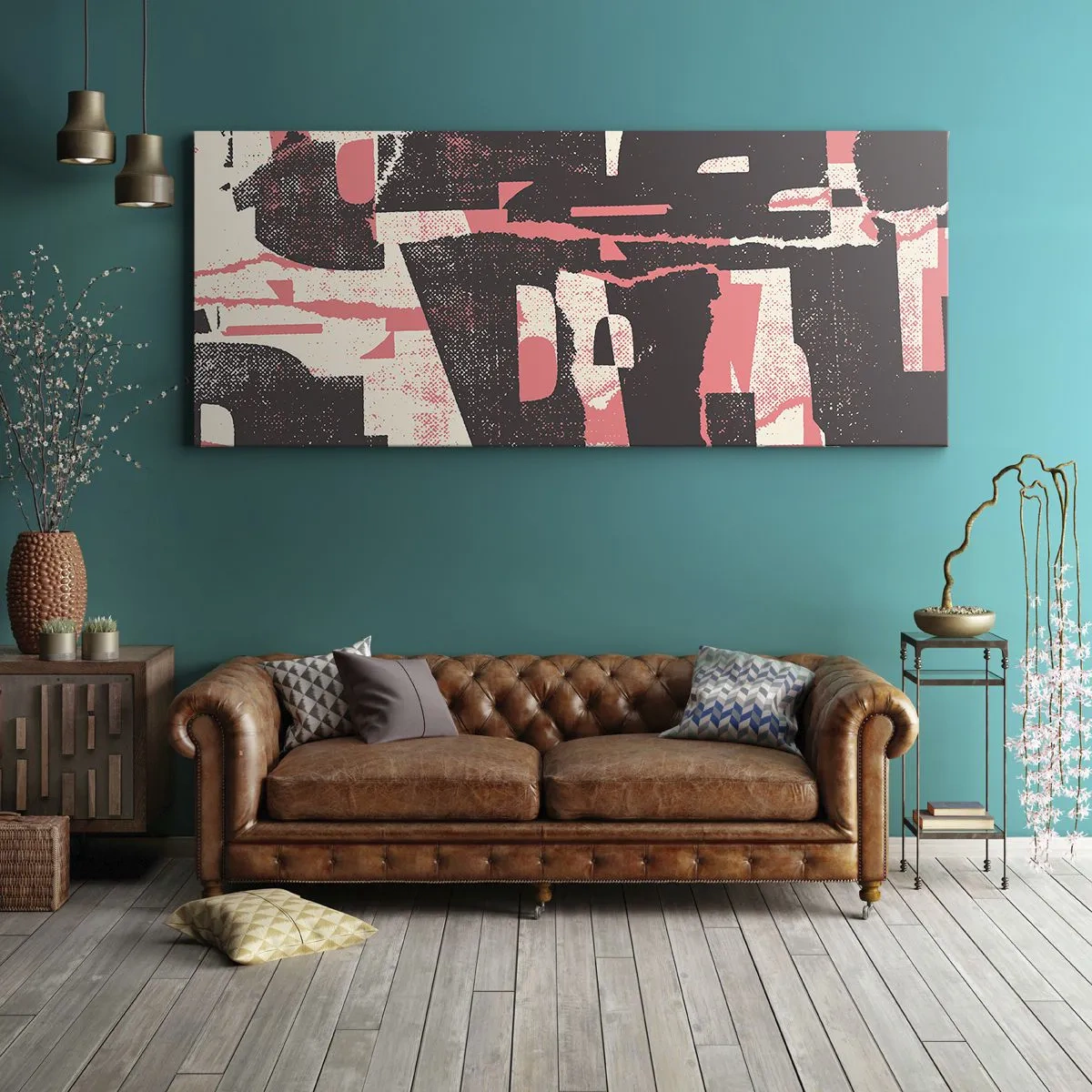 Cuadro sobre lienzo - Impresión de Imagen - Una composición abstracta en tonos rosa y marrón. - 140x50cm - Todo el ajetreo - Decoración de pared moderna para salón y dormitorio ARTTOR