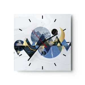 Reloj de pared - Reloj de vidrio - Patrones geométricos abstractos con motivos montañosos - 30x30cm - Paisaje geométrico - Decoración de pared moderna para salón y dormitorio ARTTOR