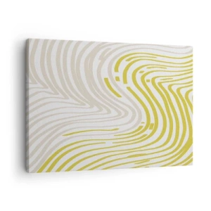 Cuadro sobre lienzo - Impresión de Imagen - Un patrón abstracto con líneas onduladas en tonos amarillo y beige. - 70x50cm - Composición curvada - Decoración de pared moderna para salón y dormitorio ARTTOR
