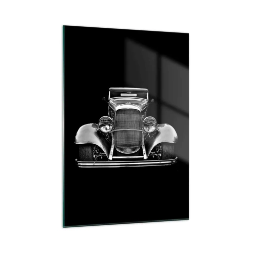 Cuadro sobre vidrio - Impresiones sobre Vidrio - Una vista frontal de un coche retro clásico. - 50x70cm - Un verdadero caballero - Decoración de pared moderna para salón y dormitorio ARTTOR