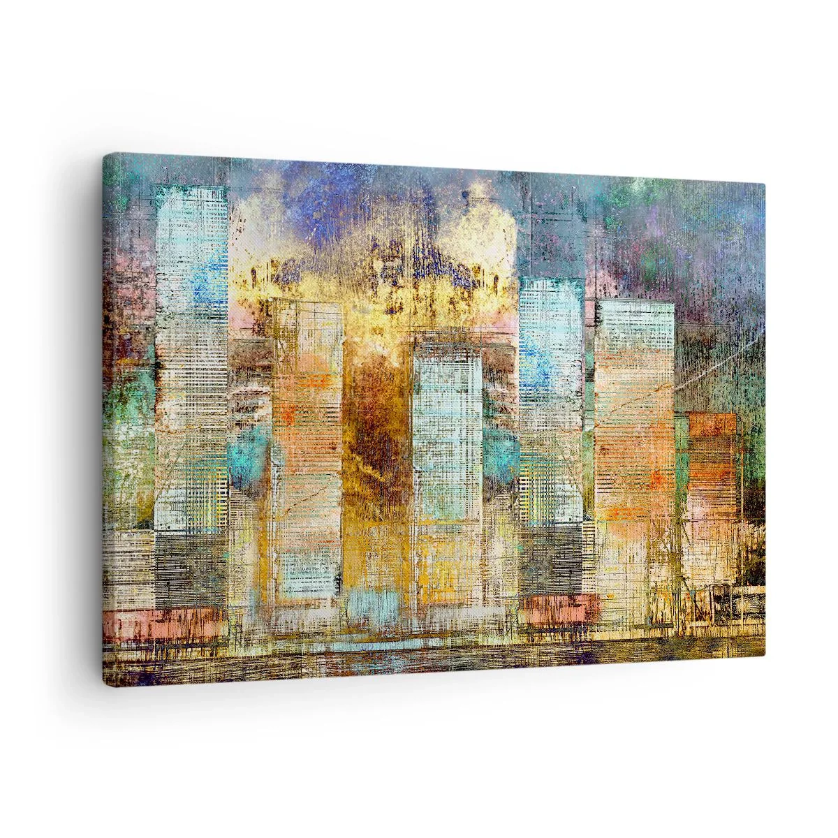 Cuadro sobre lienzo - Impresión de Imagen - Rascacielos abstractos de estilo industrial - 70x50cm - Metrópolis soleada - Decoración de pared moderna para salón y dormitorio ARTTOR