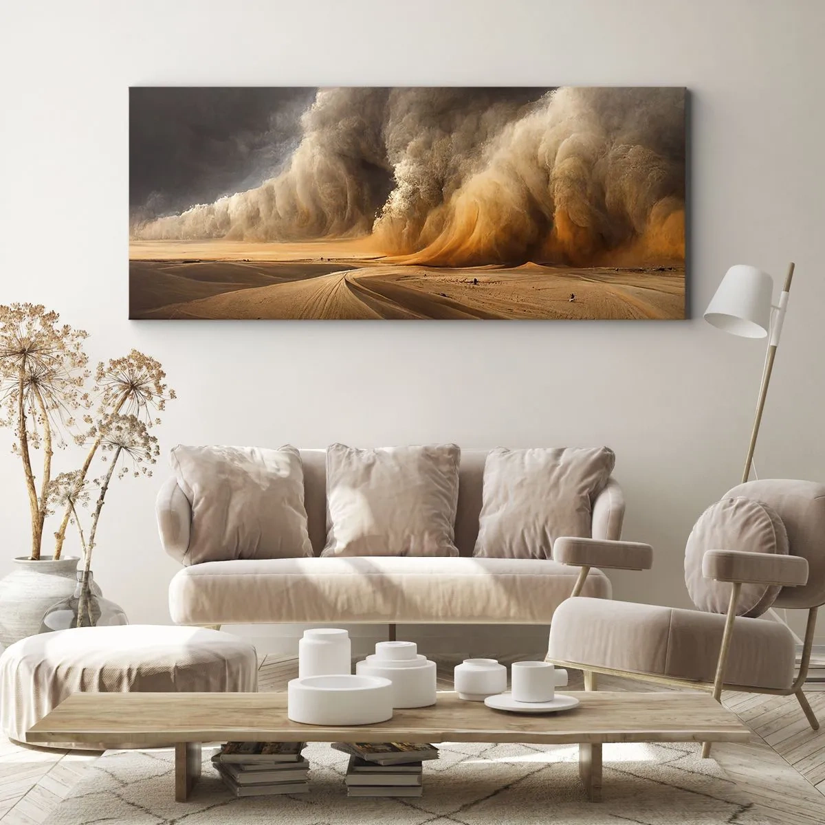 Cuadro sobre lienzo - Impresión de Imagen - Impresionante tormenta de arena en el desierto - 120x50cm - Ira del desierto - Decoración de pared moderna para salón y dormitorio ARTTOR