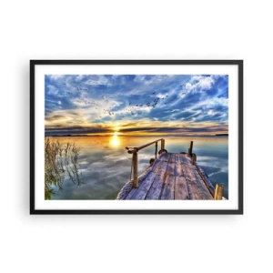Póster en marco negro - Muelle de madera sobre el lago al atardecer - 70x50cm - El viento se va a descansar - Decoración de pared moderna para salón y dormitorio ARTTOR