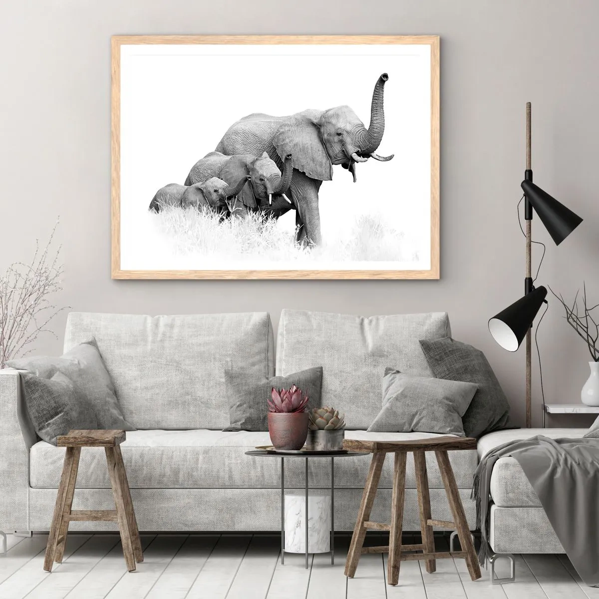 Póster en marco roble claro - Uno, dos, tres - 40x30 cm