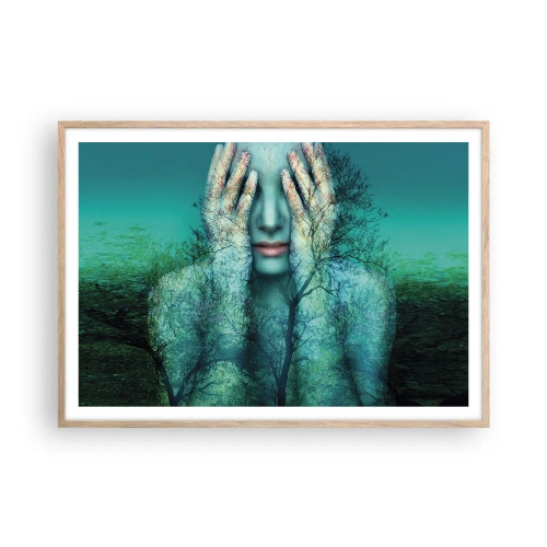 Póster en marco roble claro - Sumergida en azul - 100x70 cm