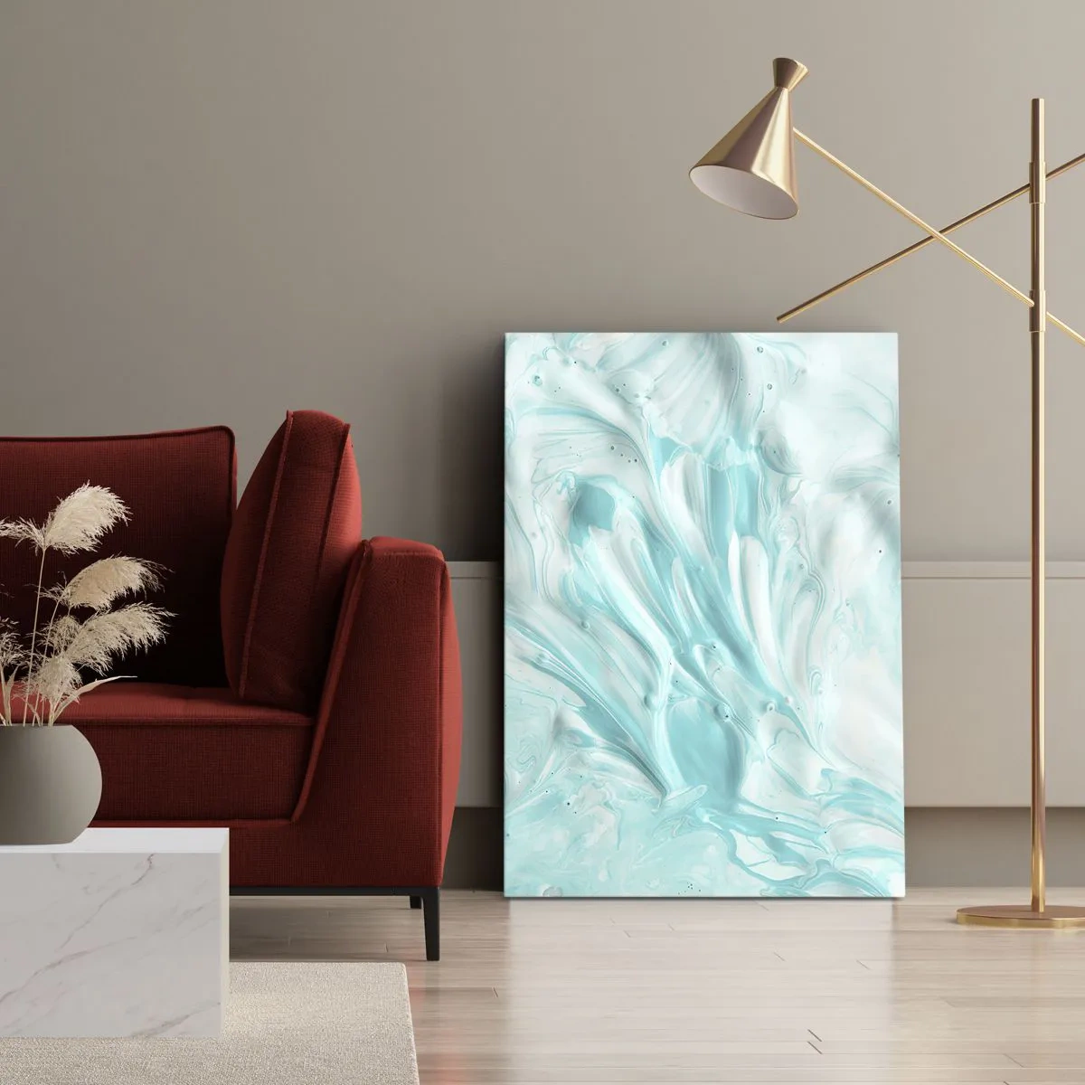Cuadro sobre lienzo - Impresión de Imagen - Un motivo abstracto en tonos pastel de azul y blanco. - 50x70cm - Juntos para siempre - Decoración de pared moderna para salón y dormitorio ARTTOR