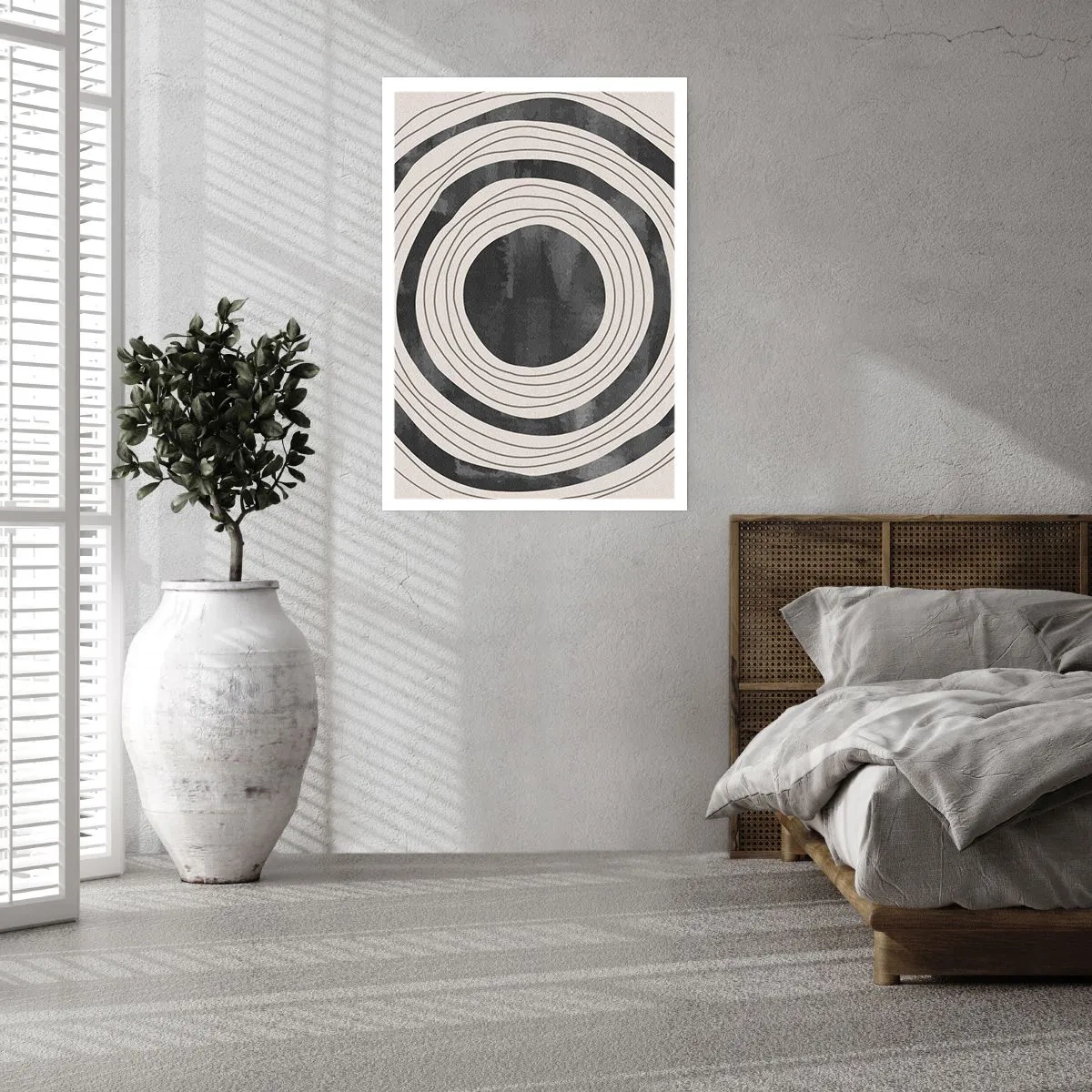 Póster - Círculos concéntricos abstractos en blanco y negro - 50x70cm - En el centro mismo - Decoración de pared moderna para salón y dormitorio ARTTOR
