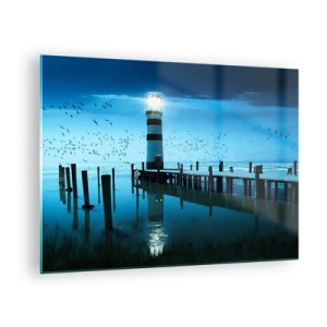 Cuadro sobre vidrio - Impresiones sobre Vidrio - Un faro rodeado de aguas tranquilas y pájaros. - 70x50cm - Sin miedo a la oscuridad - Decoración de pared moderna para salón y dormitorio ARTTOR
