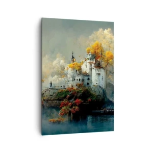 Cuadro sobre lienzo - Impresión de Imagen - Un castillo en una colina rodeado de árboles otoñales. - 70x100cm - El comienzo de una historia romántica - Decoración de pared moderna para salón y dormitorio ARTTOR