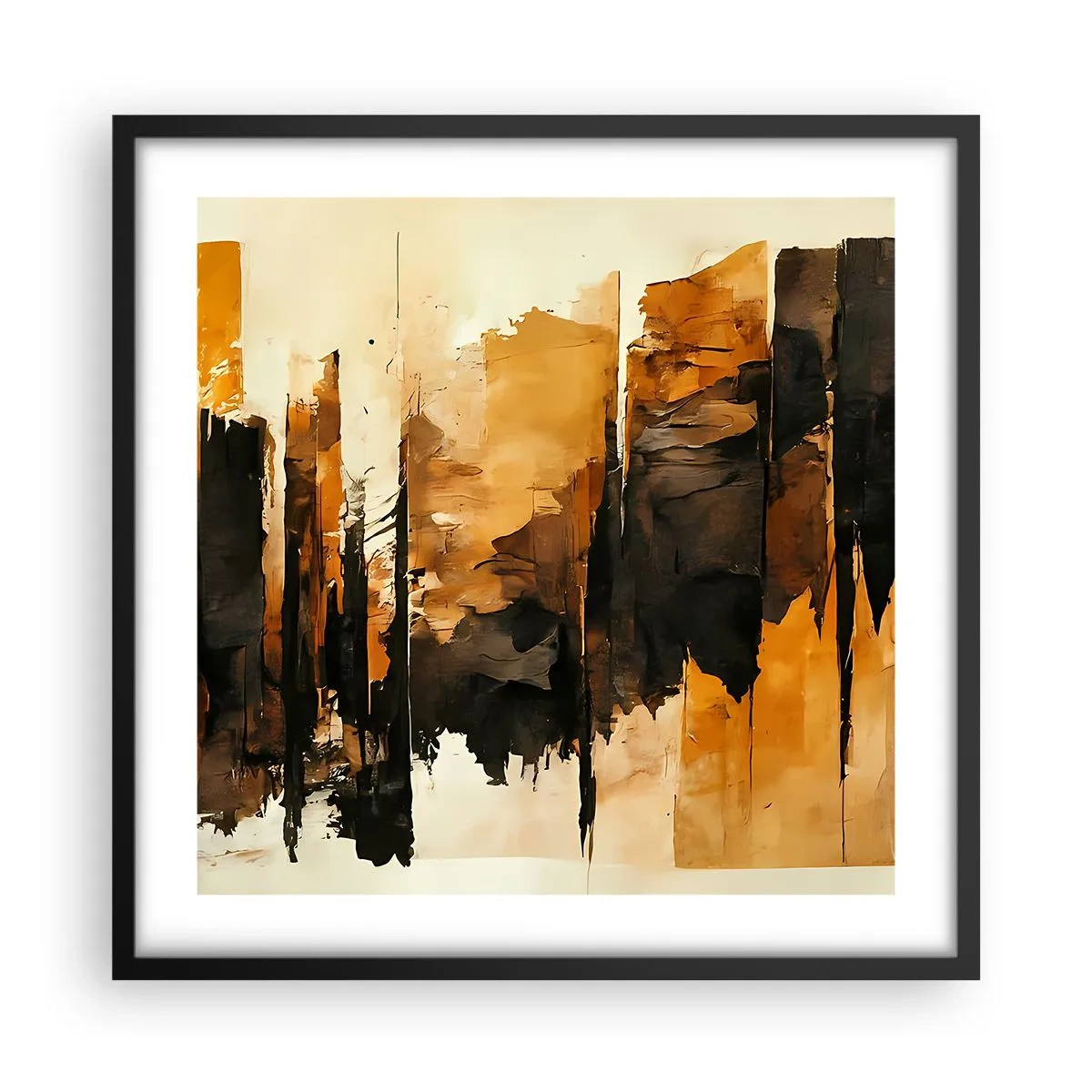 Póster en marco negro - Armonía de negro y oro - 50x50 cm