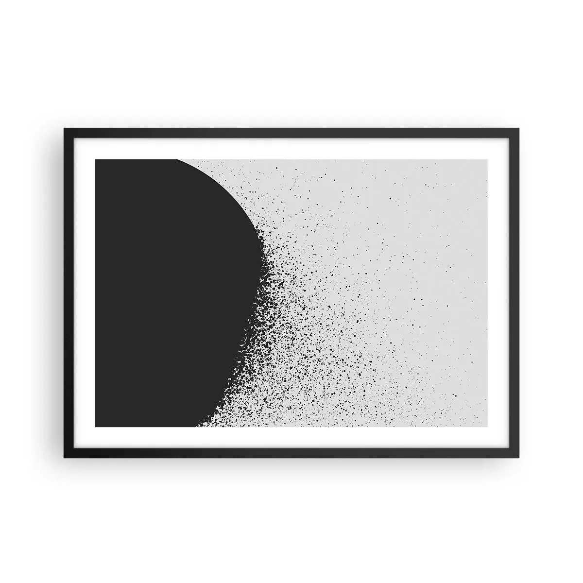 Póster en marco negro - Patrón abstracto con partículas negras sobre un fondo claro - 70x50cm - El movimiento de las partículas - Decoración de pared moderna para salón y dormitorio ARTTOR