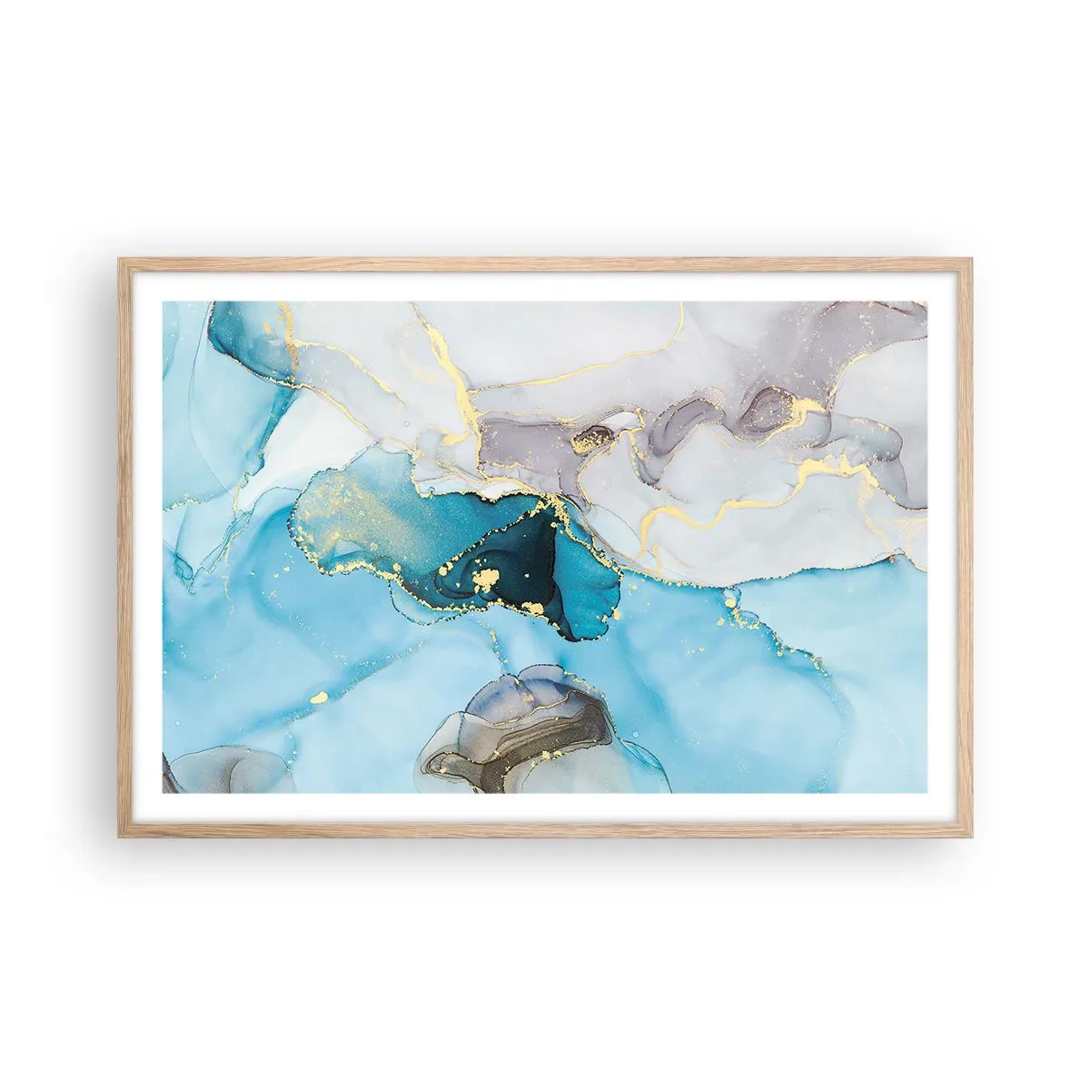 Póster en marco roble claro - Un estudio del encuentro entre el gris y el turquesa - 91x61 cm