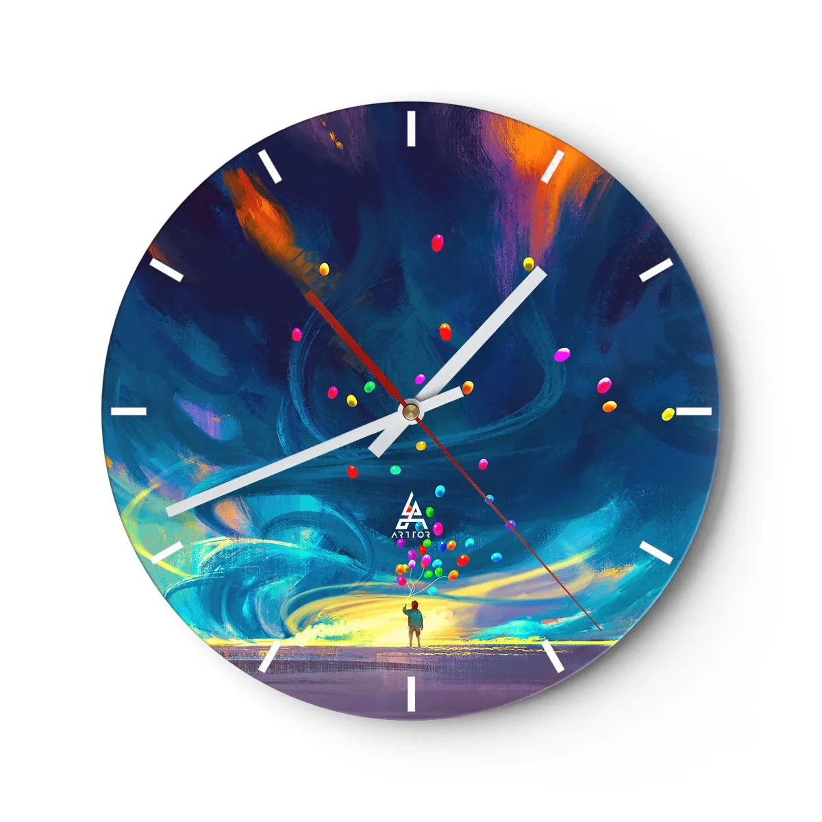Reloj de pared - Reloj de vidrio - En un viento azul - 40x40 cm