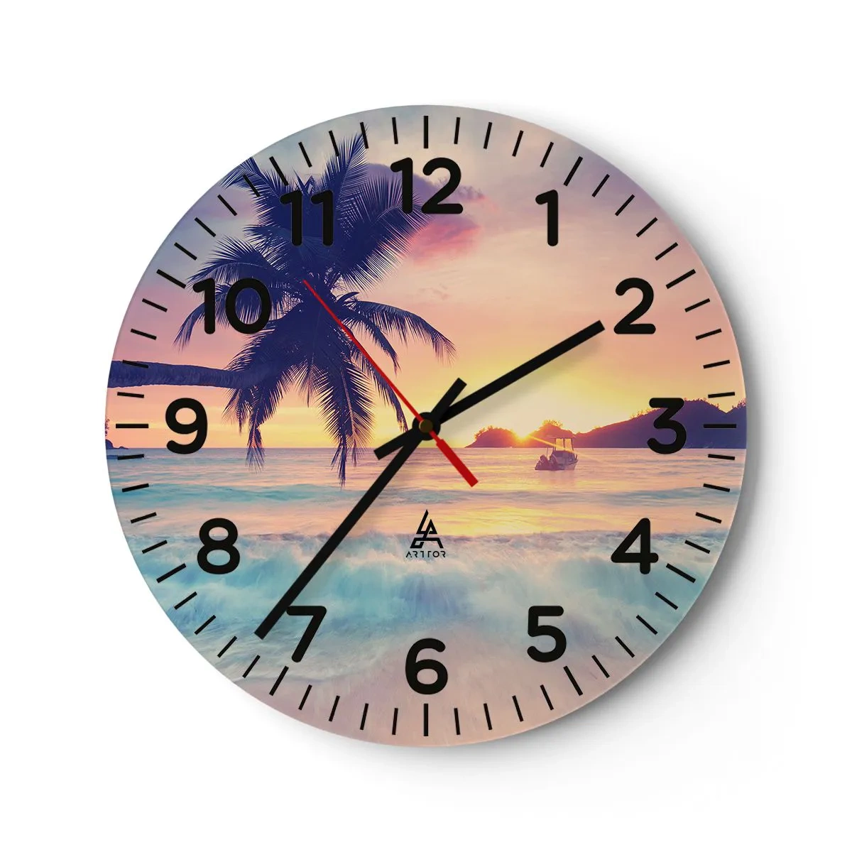Reloj de pared - Reloj de vidrio - Atardecer en la bahía - 30x30 cm
