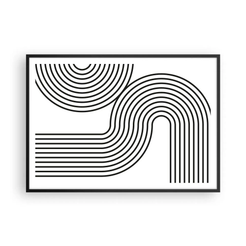 Póster en marco negro - Una pintura abstracta con líneas negras que crean patrones geométricos sobre un fondo blanco. - 100x70cm - En una curva - Decoración de pared moderna para salón y dormitorio ARTTOR