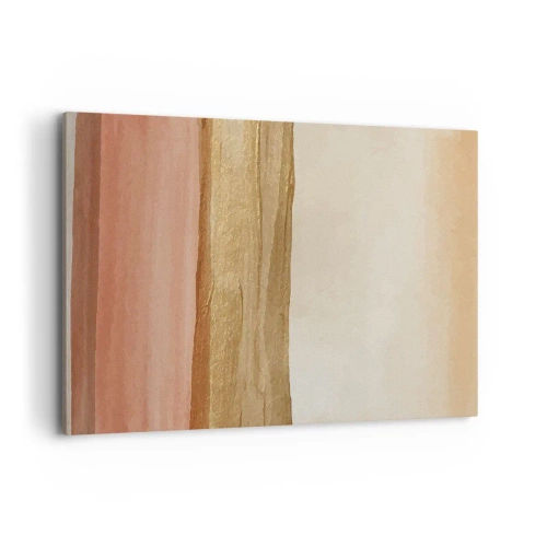 Cuadro sobre lienzo - Impresión de Imagen - Rayas abstractas en tonos beige, dorado y rosa sobre lienzo. - 100x70cm - Composición vertical - Decoración de pared moderna para salón y dormitorio ARTTOR