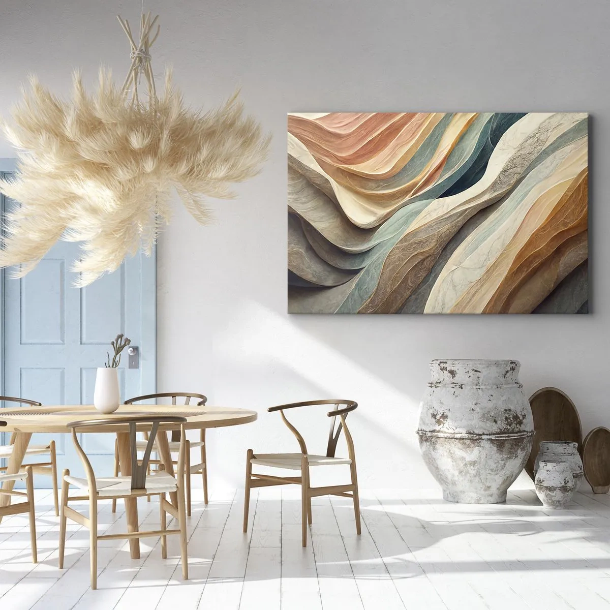 Cuadro sobre lienzo - Impresión de Imagen - Ondas abstractas en tonos pastel - 70x50cm - Momentos previos al cambio - Decoración de pared moderna para salón y dormitorio ARTTOR