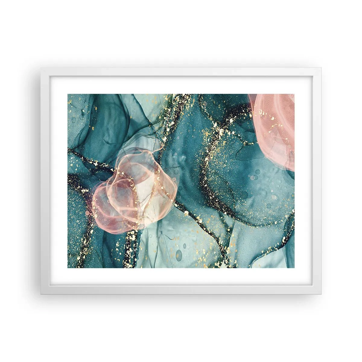 Póster en marco blanco - Seda azul, tul rosa - 50x40 cm