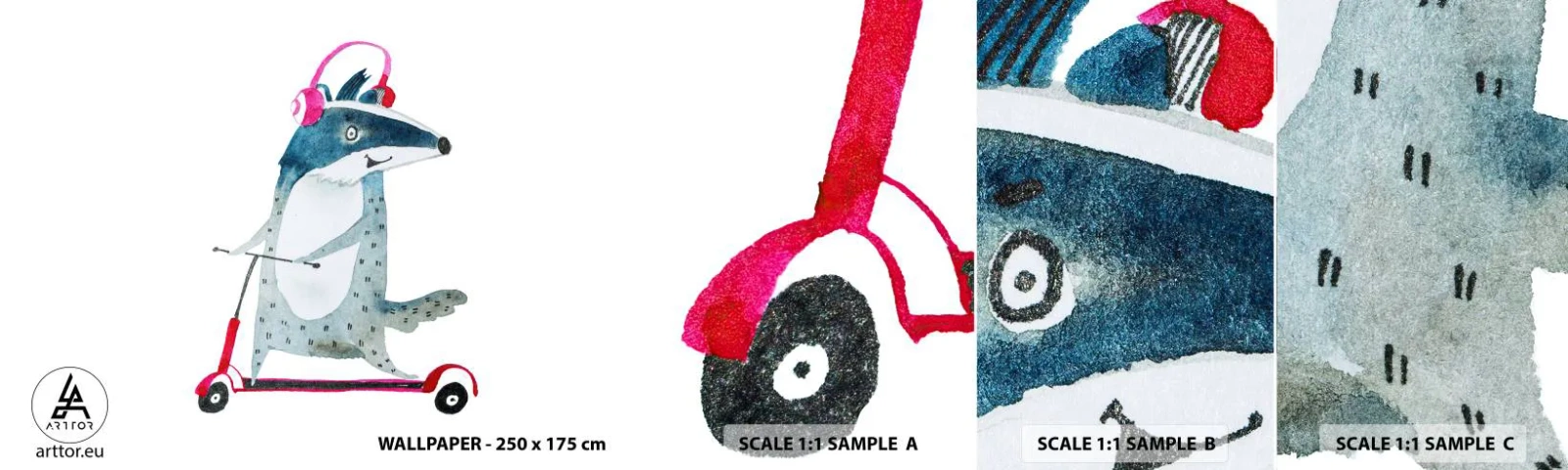 Muestra De Fotomural Standard Eco - Alegrías de tejón - Para niños, Scooter, Animal - 100x30 cm