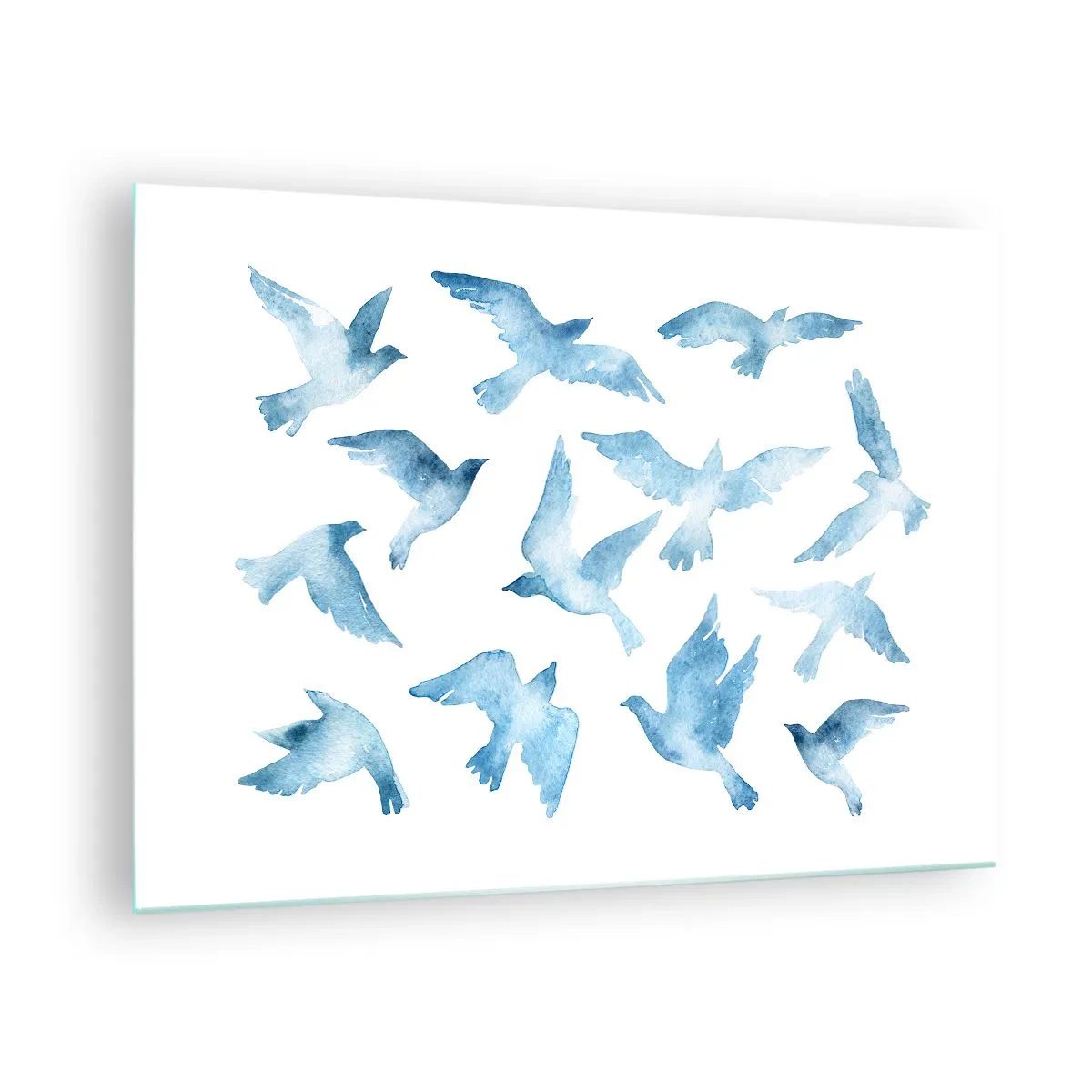 Cuadro sobre vidrio - Impresiones sobre Vidrio - Ilustración de pájaros azules sobre un fondo blanco - 70x50cm - Pájaros azules - Decoración de pared moderna para salón y dormitorio ARTTOR