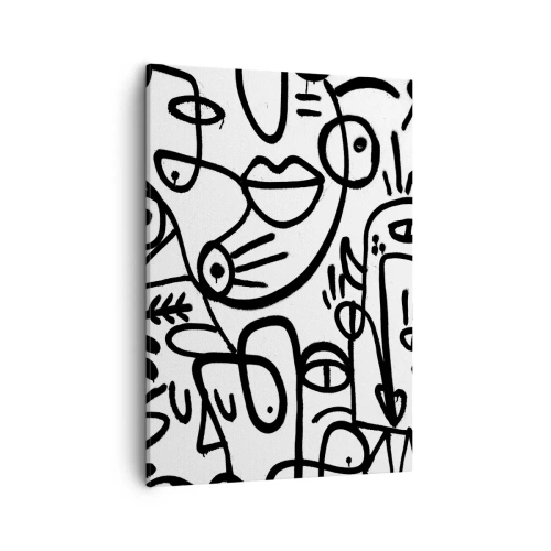 Cuadro sobre lienzo - Impresión de Imagen - Dibujos abstractos en blanco y negro con motivos faciales. - 50x70cm - Rostros y espejismos - Decoración de pared moderna para salón y dormitorio ARTTOR