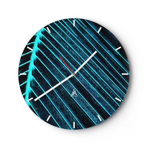 Reloj de pared - Reloj de vidrio - Un primer plano de una hoja de palma en tonos verdes y turquesas. - 30x30cm - La textura del verde - Decoración de pared moderna para salón, cocina y dormitorio ARTTOR