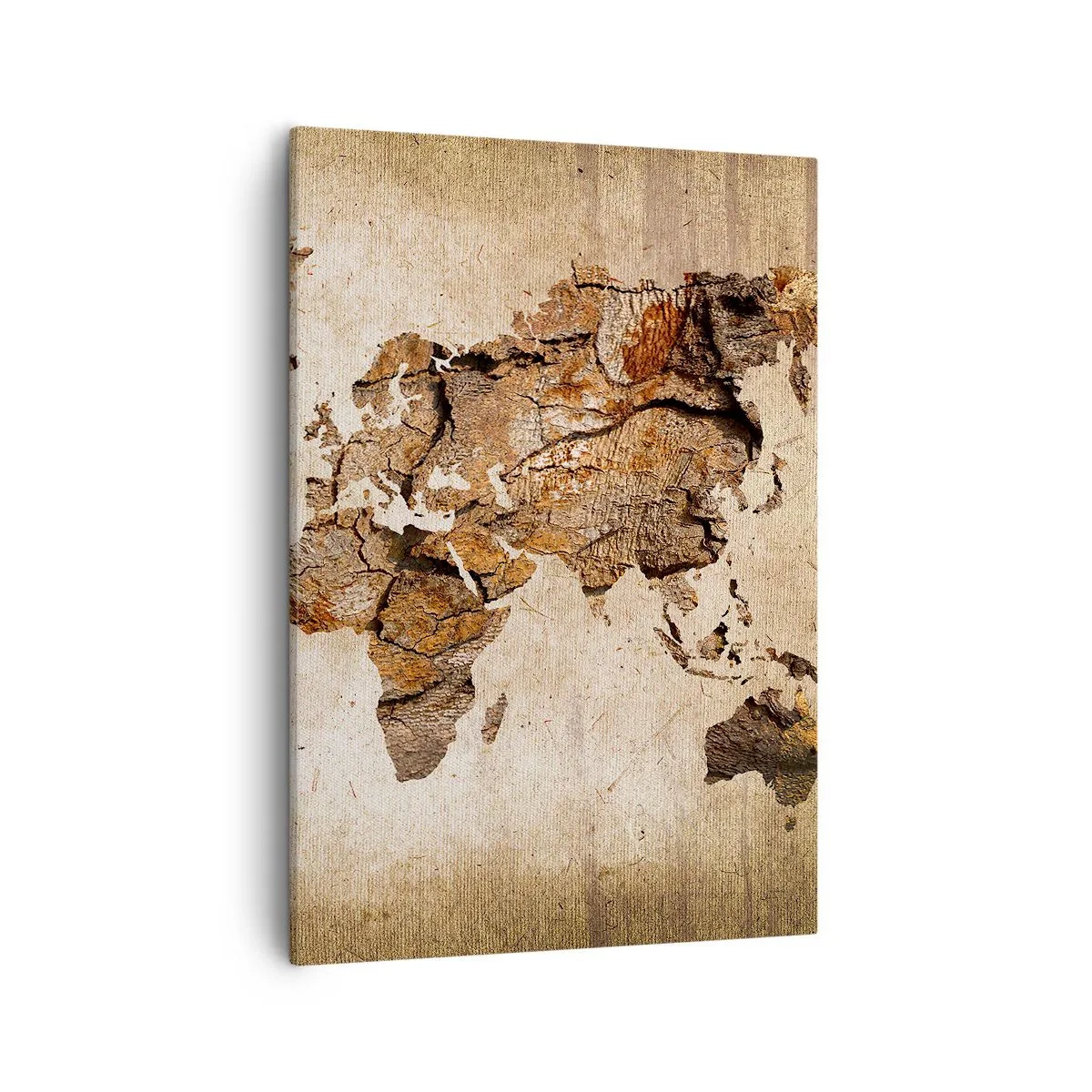 Cuadro sobre lienzo - Impresión de Imagen - Un mapa del mundo en estilo rústico de madera. - 50x70cm - El descubrimiento del mundo - Decoración de pared moderna para salón y dormitorio ARTTOR