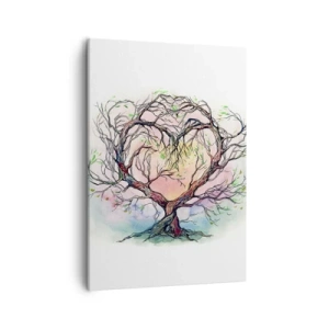 Cuadro sobre lienzo - Impresión de Imagen - Un árbol en forma de corazón sobre un fondo de delicados colores pastel. - 50x70cm - Juntos contra los vientos - Decoración de pared moderna para salón y dormitorio ARTTOR