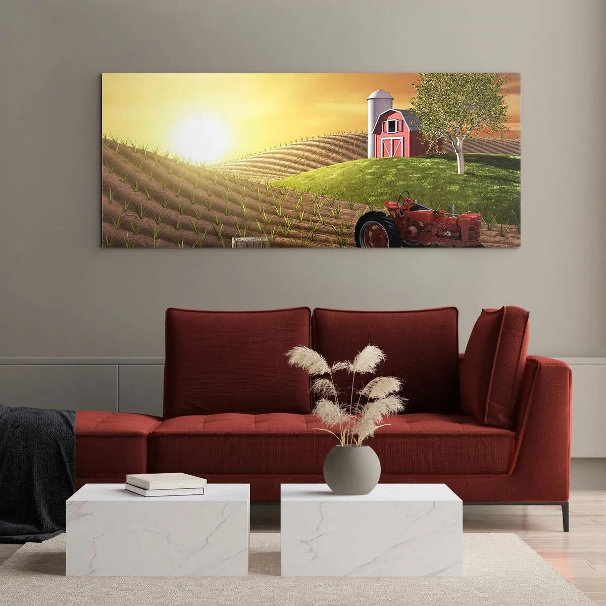 Cuadro sobre vidrio - Impresiones sobre Vidrio - Una granja como un cuento de hadas - 90x30 cm